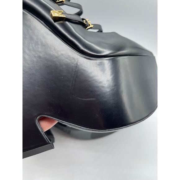 Versace Tempest Calf Leather Black Platform Pumps with Gold Hardware Size 39 - Picture 15 of 16